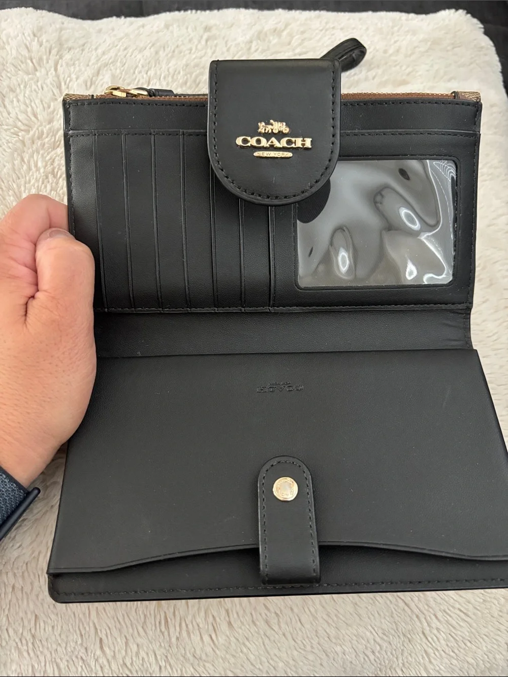 Coach Brown Signature Canvas wallet with Black Leather Trim